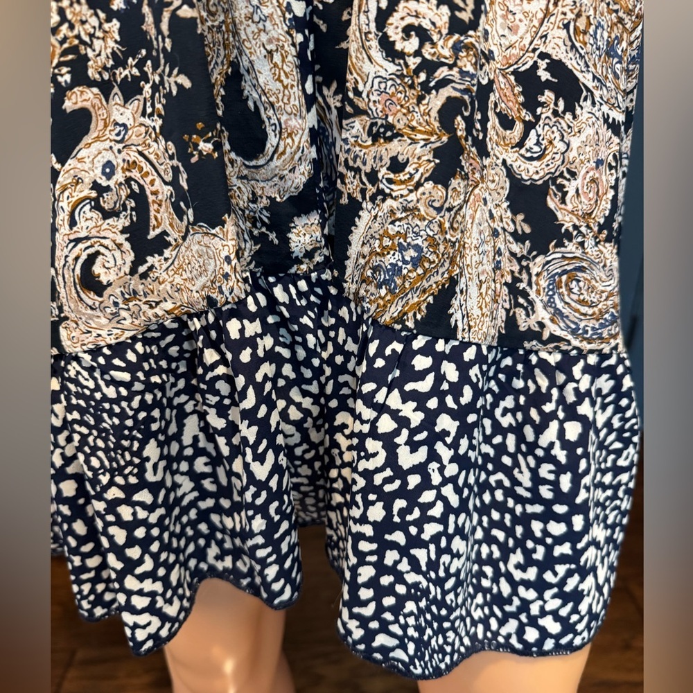 Boho Paisley Midi Dress Bell Sleeve Elastic Waist M Grace & Emma - Picture 6 of 9